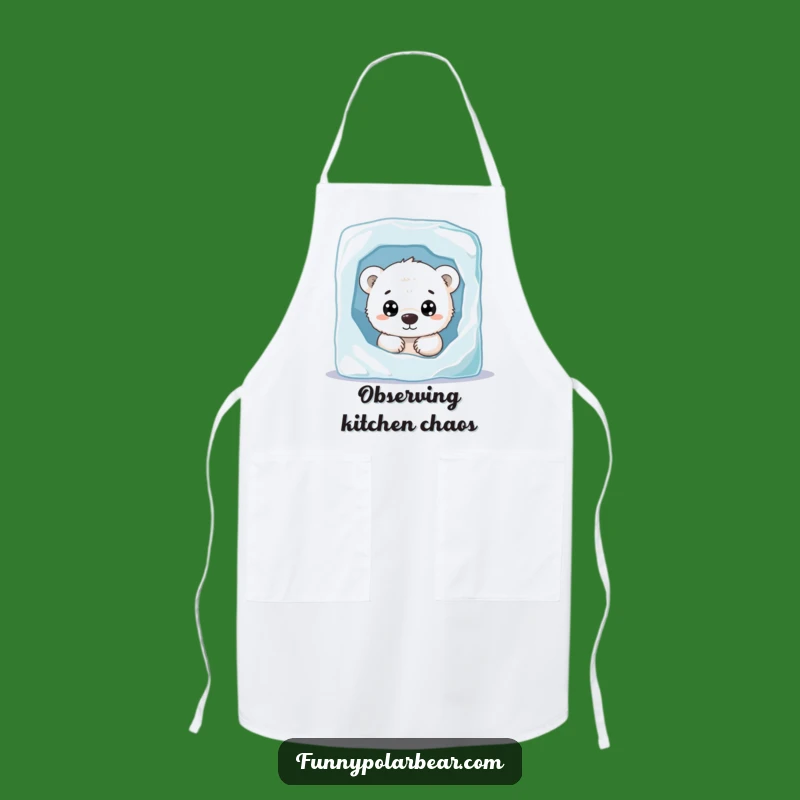 Funny Curious Polar Bear Cub Apron: Add Whimsy to Your Kitchen