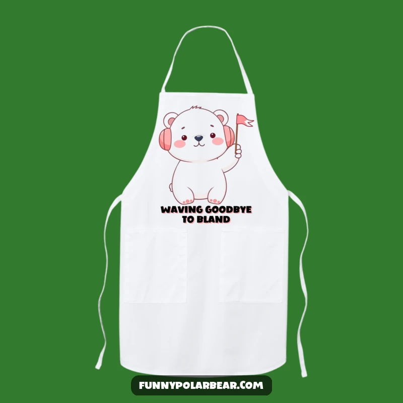 Funny Polar Bear Apron: Cheerful Chef’s Cooking Gift with Earmuffs Flag
