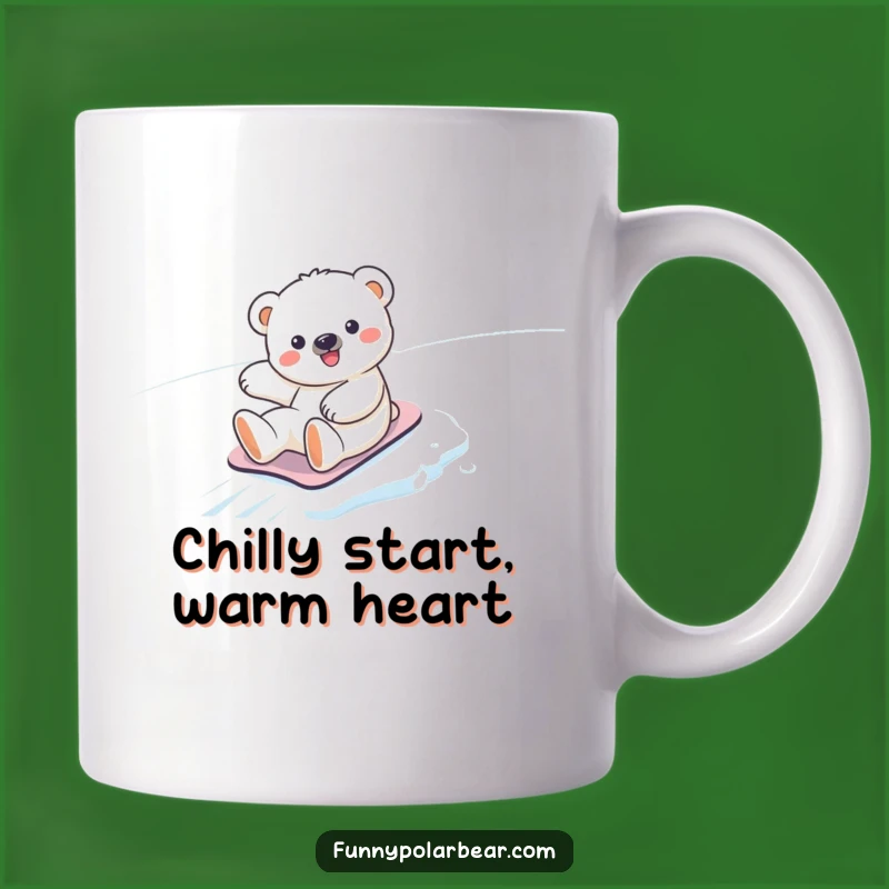 Funny Kawaii Polar Bear Mug: Joyful Snow Slide Gift for Winter Lovers
