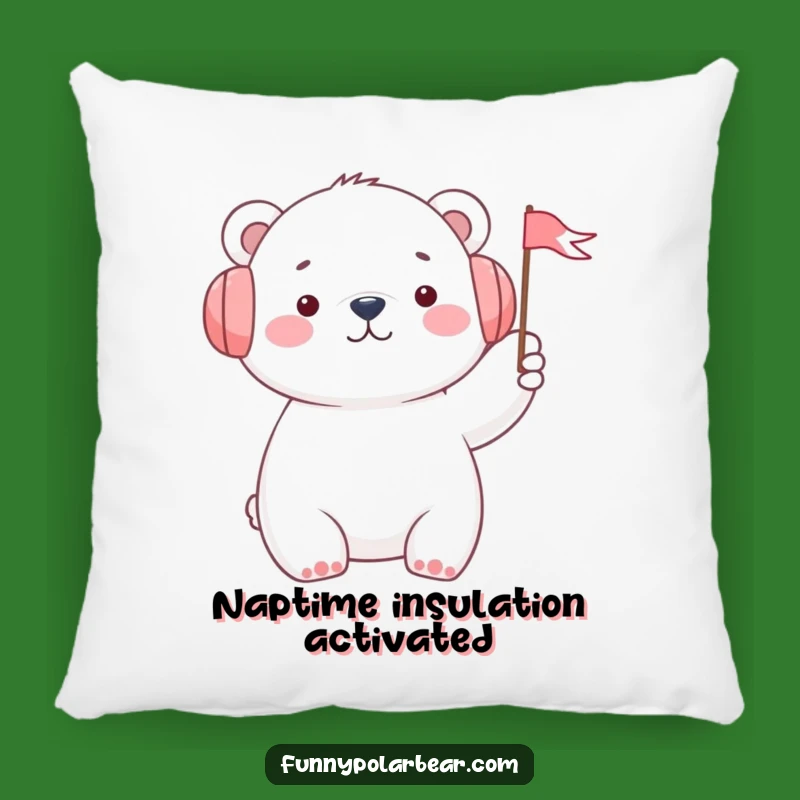 Funny Polar Bear Pillow: Cozy Earmuffs & Flag Cushion, Cute Gift Idea