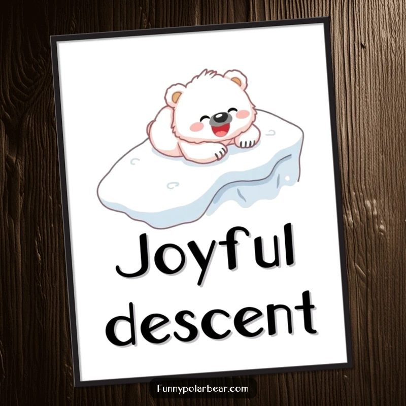 Funny Bear Cub Digital Art Print: A fluffy white cub gleefully sliding down an icy hill on its belly.