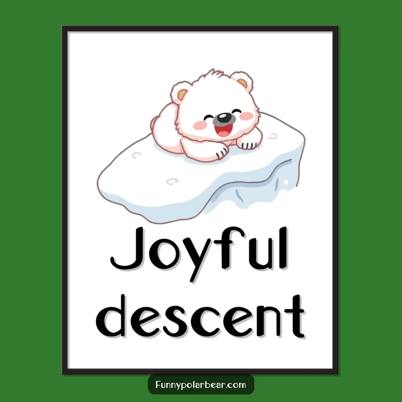 Funny Bear Cub Digital Art Print: Gleeful Belly Slide Decor Gift