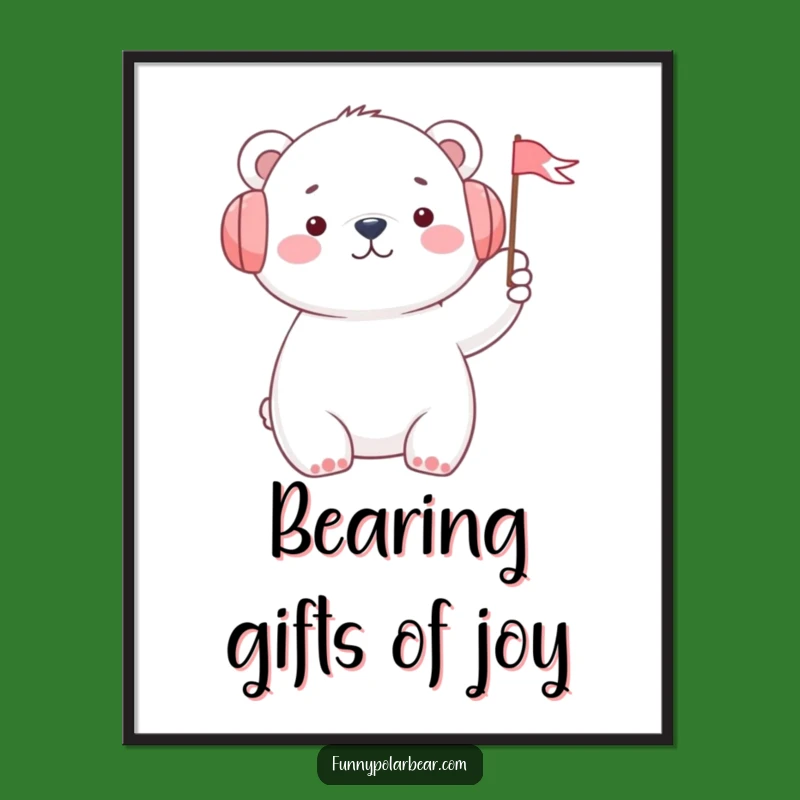 Funny Polar Bear Digital Art Print: Cheerful Earmuffs Flag Artwork, Instant Gift