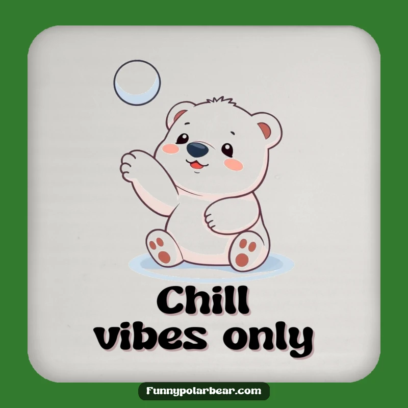 Funny Polar Bear Cub Snowball Toss Drink Coaster: Protect Surfaces with Arctic Humor