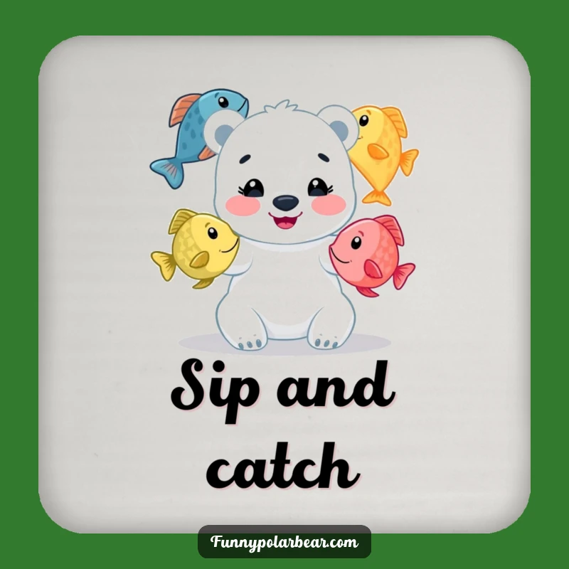 Funny Juggling Fish Polar Bear Drink Coaster: Protect Surfaces Playfully