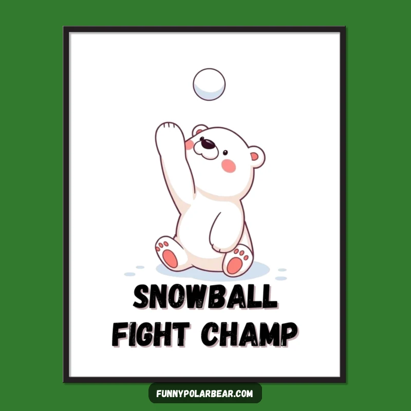 Funny Snowball Toss Polar Bear Art Poster: Hilarious Winter Action Decor