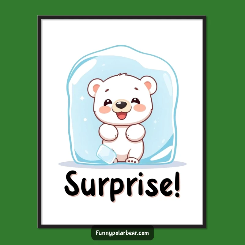 Funny Giggling Polar Bear Cub Poster - Arctic Hide & Seek Wall Art Gift