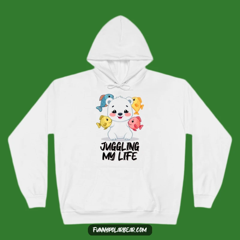Funny Juggling Fish Polar Bear Hoodie: Cozy Whimsical Comfort