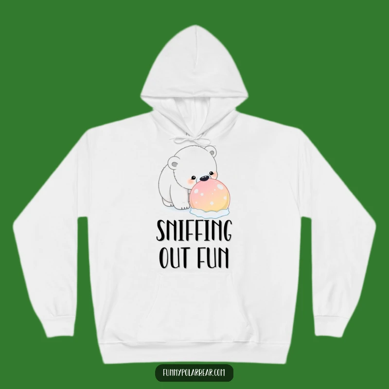 Funny Polar Bear Snowball Hoodie: Cozy curiosity, a perfect funny gift.