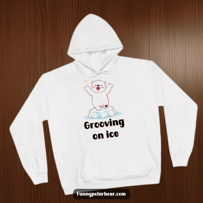 Funny Polar Bear Dance Hoodie: A jubilant polar bear humorously performs a playful dance on a floating ice piece.
