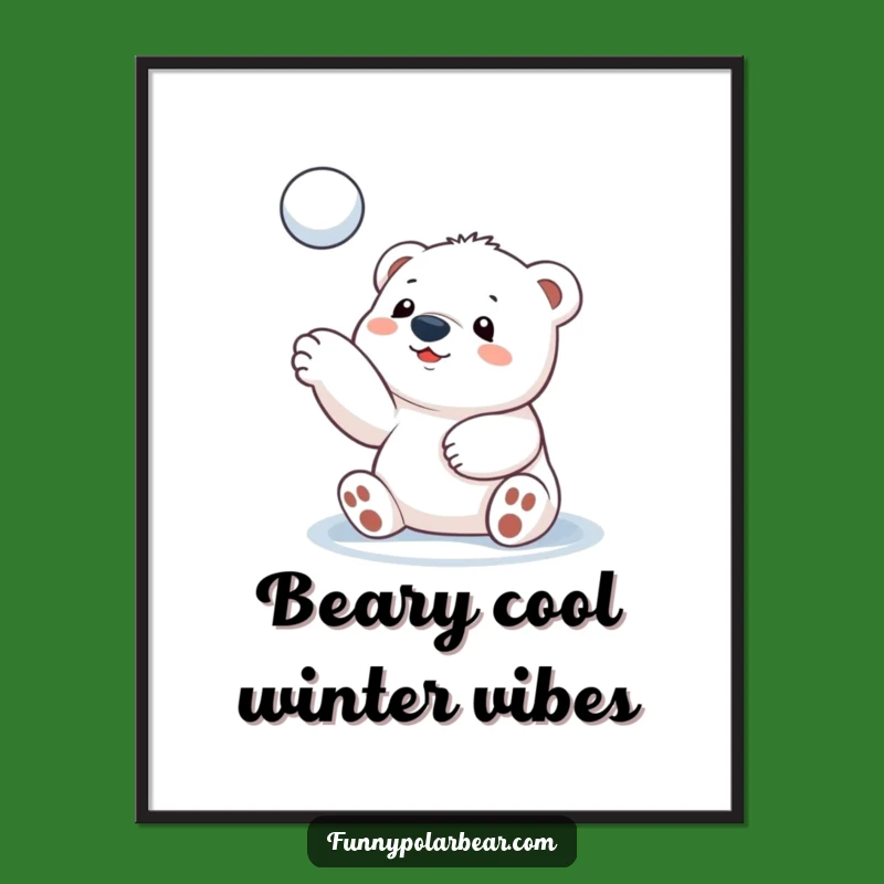 Funny Free Printable Polar Bear Art: Cub Tossing Snowball, Downloadable Wall Decor