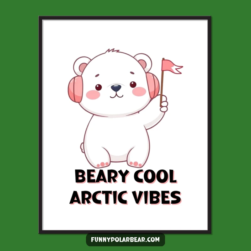 Funny Free Printable Wall Art: Cheerful Polar Bear Waving Flag for Arctic Vibes Downloadable Decor