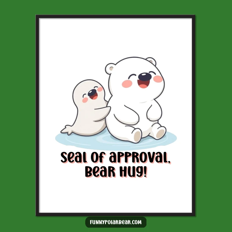 Giggling Bear Seal Push Free Printable Wall Art: Funny Playful Scene Download
