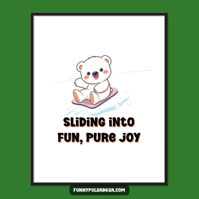 Free Printable Wall Art: Cute Polar Bear Cub Sliding, Hilarious Downloadable Decor for Any Room