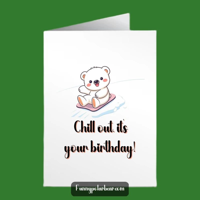 Free Printable Birthday Card: Cute Polar Bear Cub Sliding, Funny Downloadable Gift for Fun Lovers