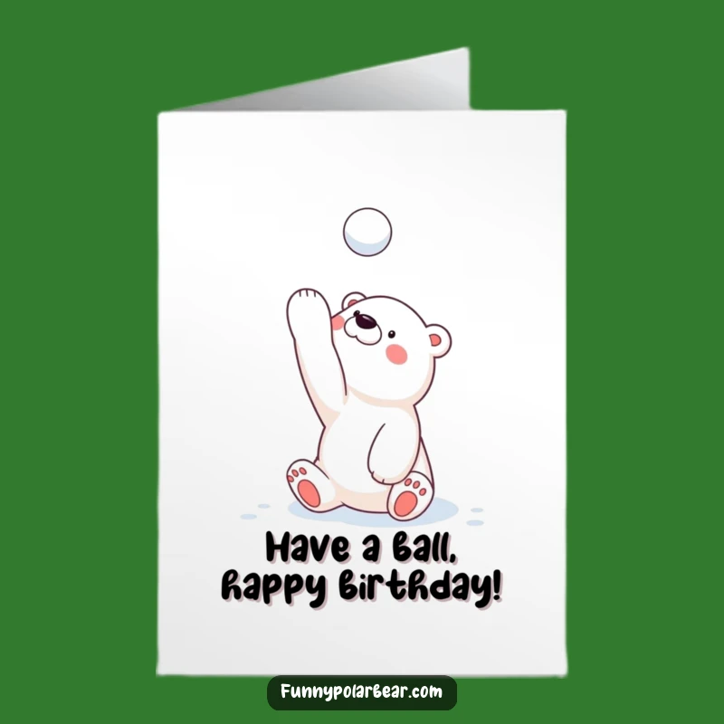 Free Printable Birthday Card: Polar Bear Cub Tossing Snowball, Funny Downloadable Gift for Winter Birthdays