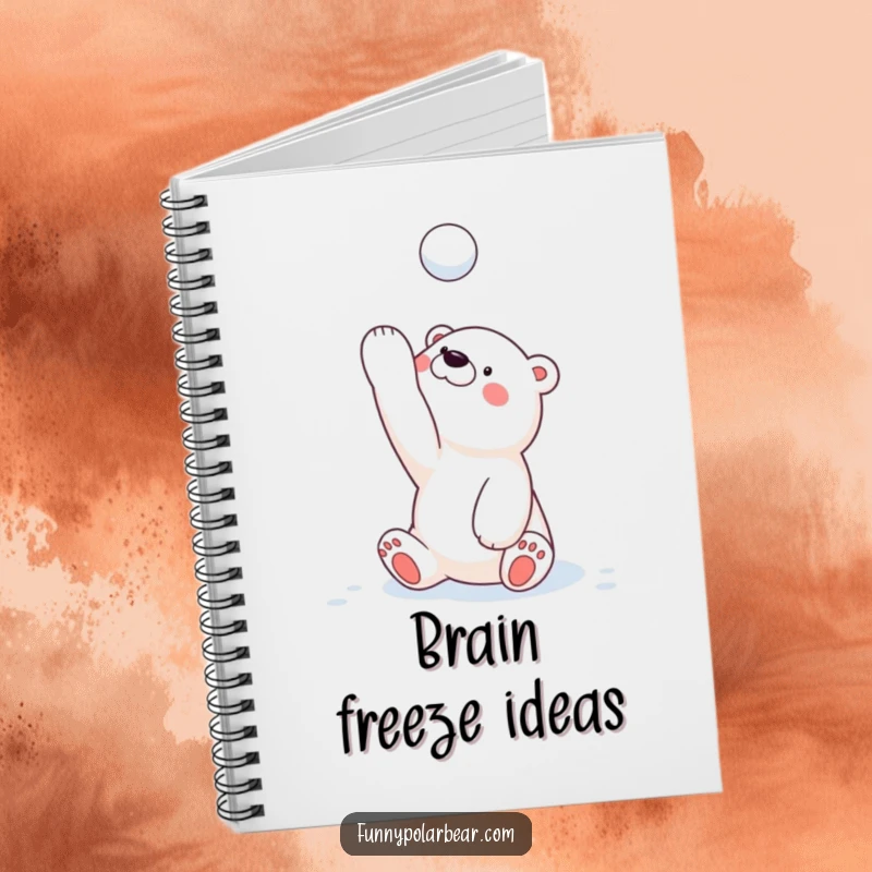 Funny polar bear cub notebook, playfully tossing a snowball high, a humorous and practical tool for capturing winter thoughts.