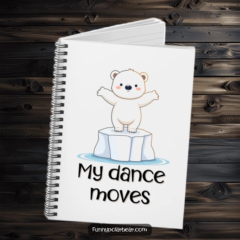 Funny polar bear cub notebook, dancing on ice floe, graceful pose, cute arctic journal, lined pages.
