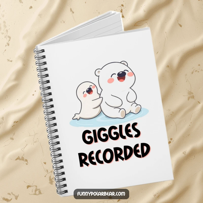 Funny Polar Bear Seal Notebook: A giggling polar bear humorously gets a push from a seal, perfect for note-taking.