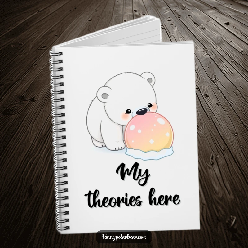 Funny Polar Bear Snowball Notebook: A curious polar bear humorously sniffs a large, brightly colored snowball, ideal for note-taking.