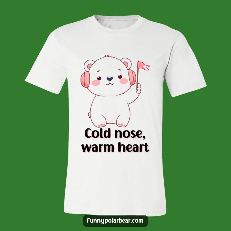 Funny Polar Bear Waving Flag T-Shirt: Cheerful Arctic Animal Tee, Perfect Gift